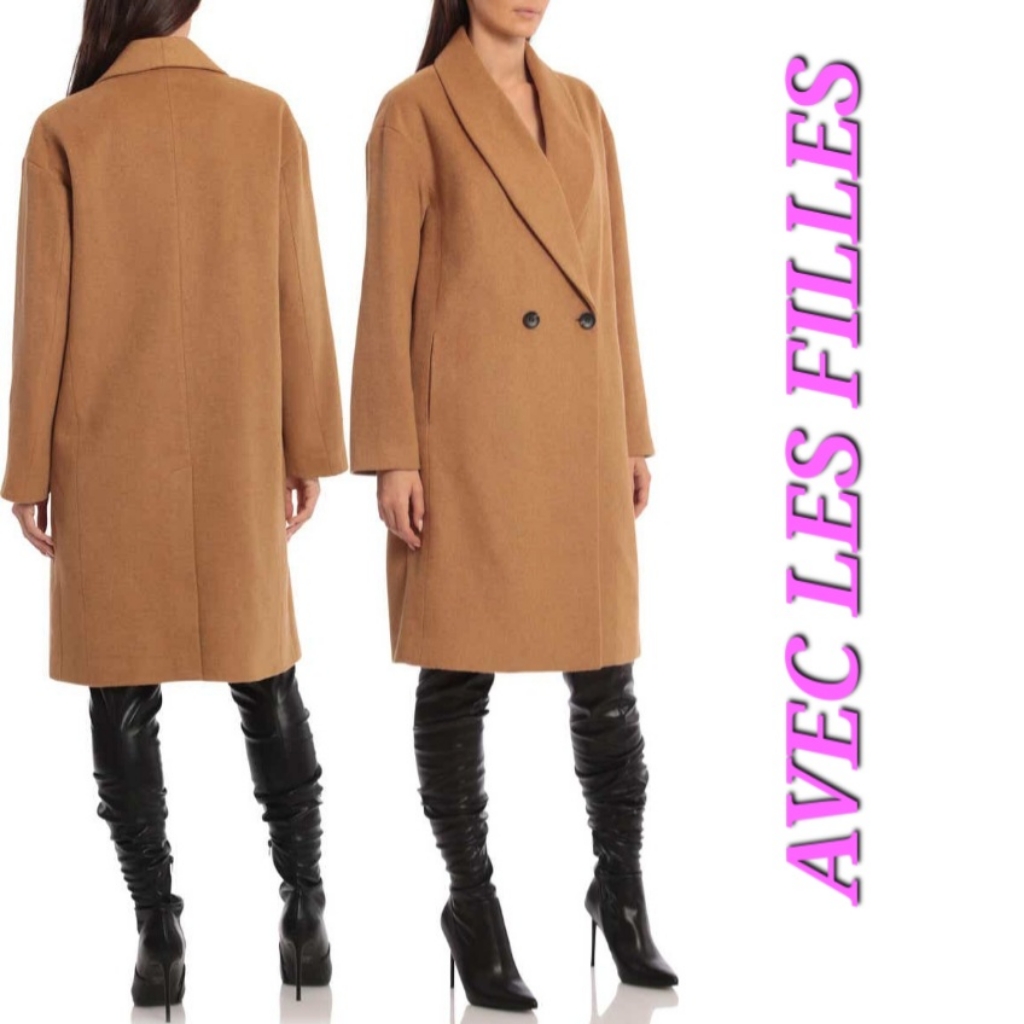 Avec Les Filles Fall Shawl Collar Double-Breasted Coat In Camel
